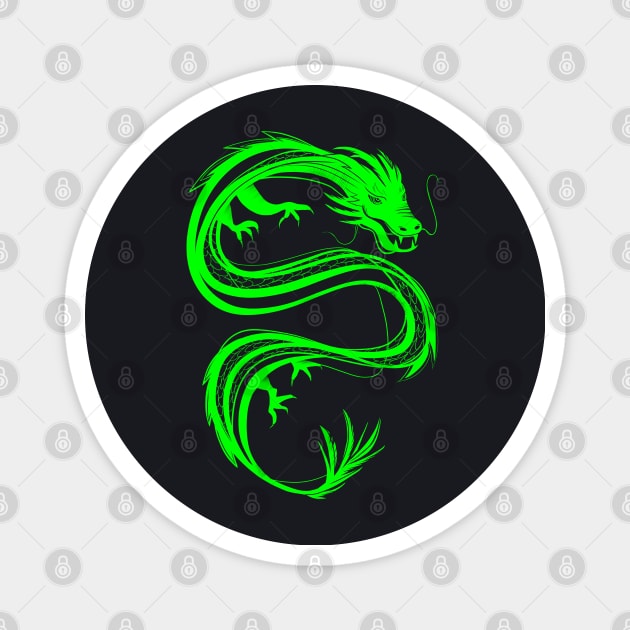 neon green traditional chinese dragon Magnet by acatalepsys 